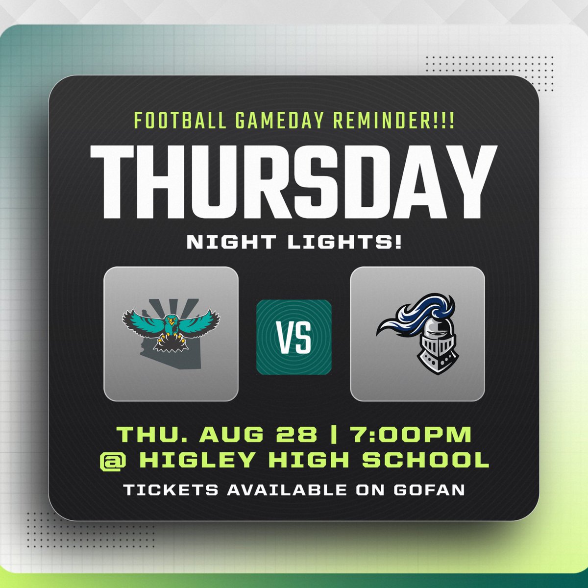 This week's varsity football game is on THURSDAY this week!  Spread the word as we battle it out to own Recker Road!