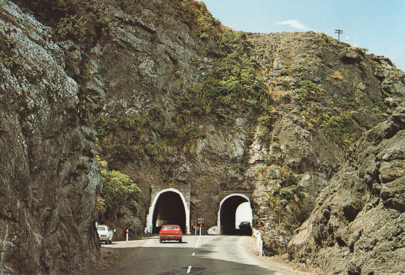 BPostcards's tweet photo. Parititahi Road Tunnels, Kaikoura Coast, New Zealand. I've a few postcards of road tunnels, but this is definitely the most interesting #postcardtuesday https://t.co/fFCNf6imsZ
