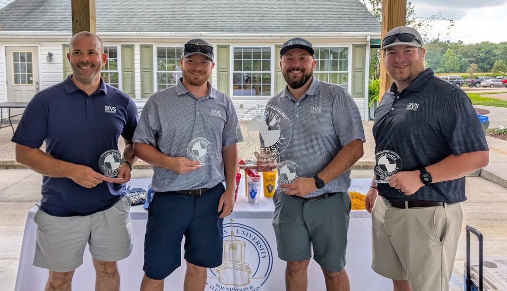 VSEngineering's tweet image. Dugan, Tucker, Andy, and Alex played in the annual Vincennes University Surveying Alumni Golf Outing at Country Oaks in Montgomery, IN. A perfect day to support the surveying program—and an even better one when our team brought home 1st place! ⛳️🥇 #Vsengineering #GolfOuting
