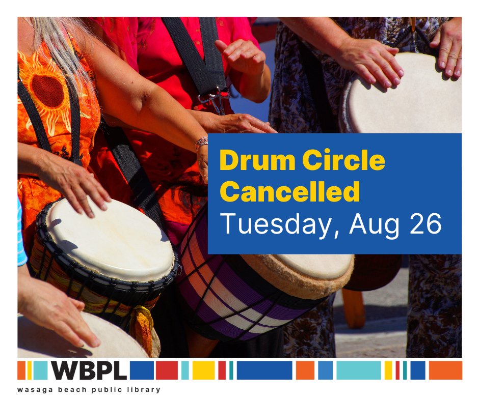 BeyondBooksWBPL's tweet image. Please note that Rhythm of the Beach Drum Circle, scheduled for Tuesday, August 26 at 11:00 a.m., is cancelled today.
We’ll be back next week for our regular session — we hope to see you then for some drumming, rhythm, and fun! 🥁✨
#WBPL #DrumCircle #CommunityPrograms
