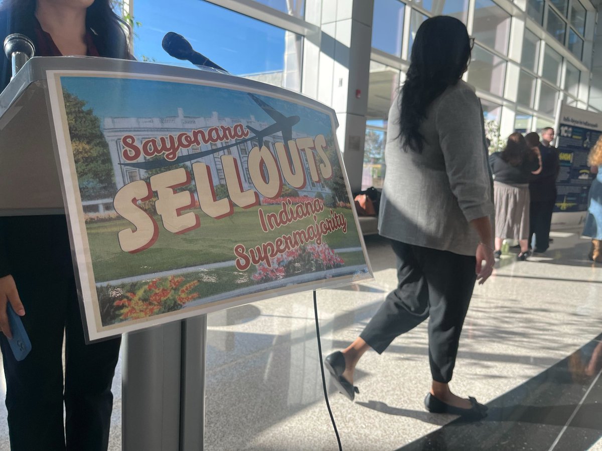 House, Senate Democrats are at the airport this morning to speak against a mid-decade redistricting as Indiana GOP lawmakers head to the White House.