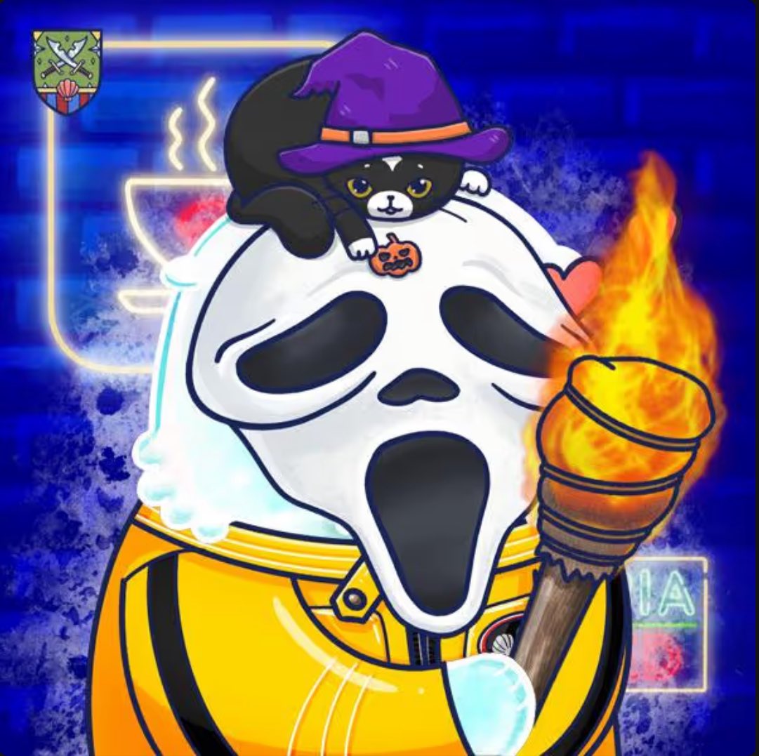 OtterClam's tweet photo. Yo, Otters! It’s Deliberate Lottie, stuck in a creepy mask, yawning like Hump Day’s a total drag! Sir Whiskers, wizard hat ON, swings a torch like he’s hexing Monday’s ghost to blast us to Friday.🔥🧨

#StillTuesday #NotHumpDay #NFTcommunity #NFTs https://t.co/j5TwLEu8pi