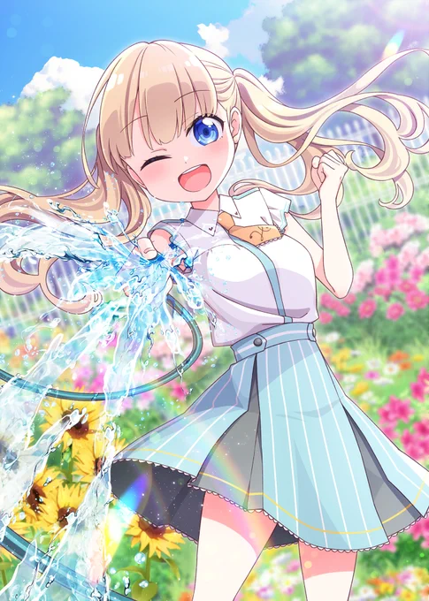 ららマジ夏服合同誌に寄稿させていただきました1枚です!掲載の許可をいただきましたのでアップ。 みんなは美少女から水を浴びせられるのはお好きですか?私はね…ふふっ。