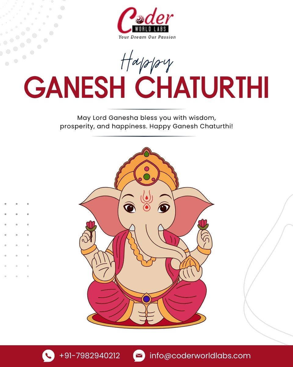coderworld_labs's tweet image. Wishing you wisdom, prosperity &amp;amp; happiness on this Ganesh Chaturthi. 
May Lord Ganesha bless your life with new beginnings &amp;amp; positive energy. 

#GaneshChaturthi #GanpatiBappaMorya #CoderWorldLabs #BlessingsOfBappa #GaneshUtsav #FestiveVibes #NewBeginnings #HappyGaneshChaturthi