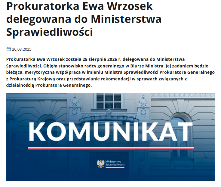 Jarek Gasewicz (@gasewiczjarek) on Twitter photo Komunikat Ministerstwa Sprawiedliwości nt. nowej funkcji prok. Ewy Wrzosek jest krótki, ale sygnalizuje poważne zmiany w PK.
To dobrze, że <a href="/e_wrzosek/">e-wrzosek #FBPE🇪🇺🇵🇱🏳️🌈#FundamentalRights</a> będzie głosem MSPG w PK, ona nie da sobie wmówić, że ślimaczące się śledztwa nadzorowane przez pion PZ to coś normalnego. Komunikat Ministerstwa Sprawiedliwości nt. nowej funkcji prok. Ewy Wrzosek jest krótki, ale sygnalizuje poważne zmiany w PK.
To dobrze, że <a href="/e_wrzosek/">e-wrzosek #FBPE🇪🇺🇵🇱🏳️🌈#FundamentalRights</a> będzie głosem MSPG w PK, ona nie da sobie wmówić, że ślimaczące się śledztwa nadzorowane przez pion PZ to coś normalnego.