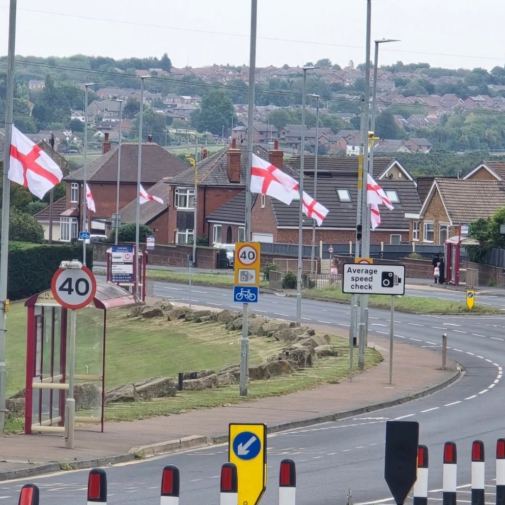 At some point, it loses its meaning, its significance. If anything, it's intimidating. I'd rather see an organic collection of flags in people's windows and above their houses rather than a uniform, artificial display.