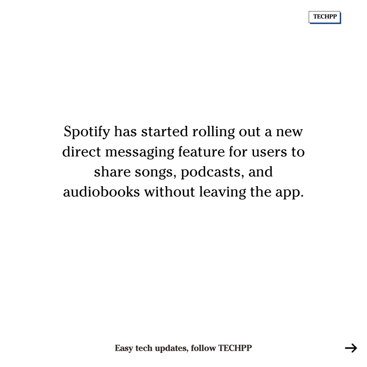 techpp's tweet photo. Spotify adds direct messaging to its app
#Spotify #DirectMessages #MusicSharing #Whatsapp #iMessage #Apple https://t.co/fMdTbLRfvo