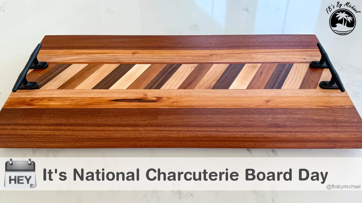 HeyWhatDay's tweet image. It's National Charcuterie Board Day! 
#CharcuterieBoardDay #NationalCharcuterieBoardDay #Charcuterie
Featured: Cherry cross grain hand-made charcuterie board by FBS by Michael.