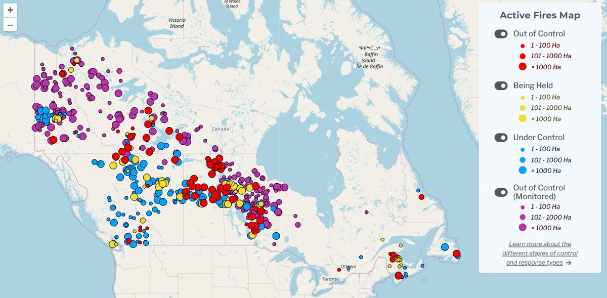 y #Canadá a punto de alcanzar los 8.000.000 de hectáreas quemadas #IIFF (7.884.900,5ha) este año 2025.

Hoy, 570 incendios activos, 80 fuera de control. Total 4724 incendios en 2025