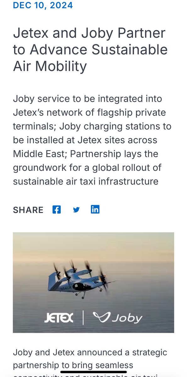 $JOBY announced their partnership with Jetex in Dec 2024💪

 ir.jobyaviation.com/news-events/pr…