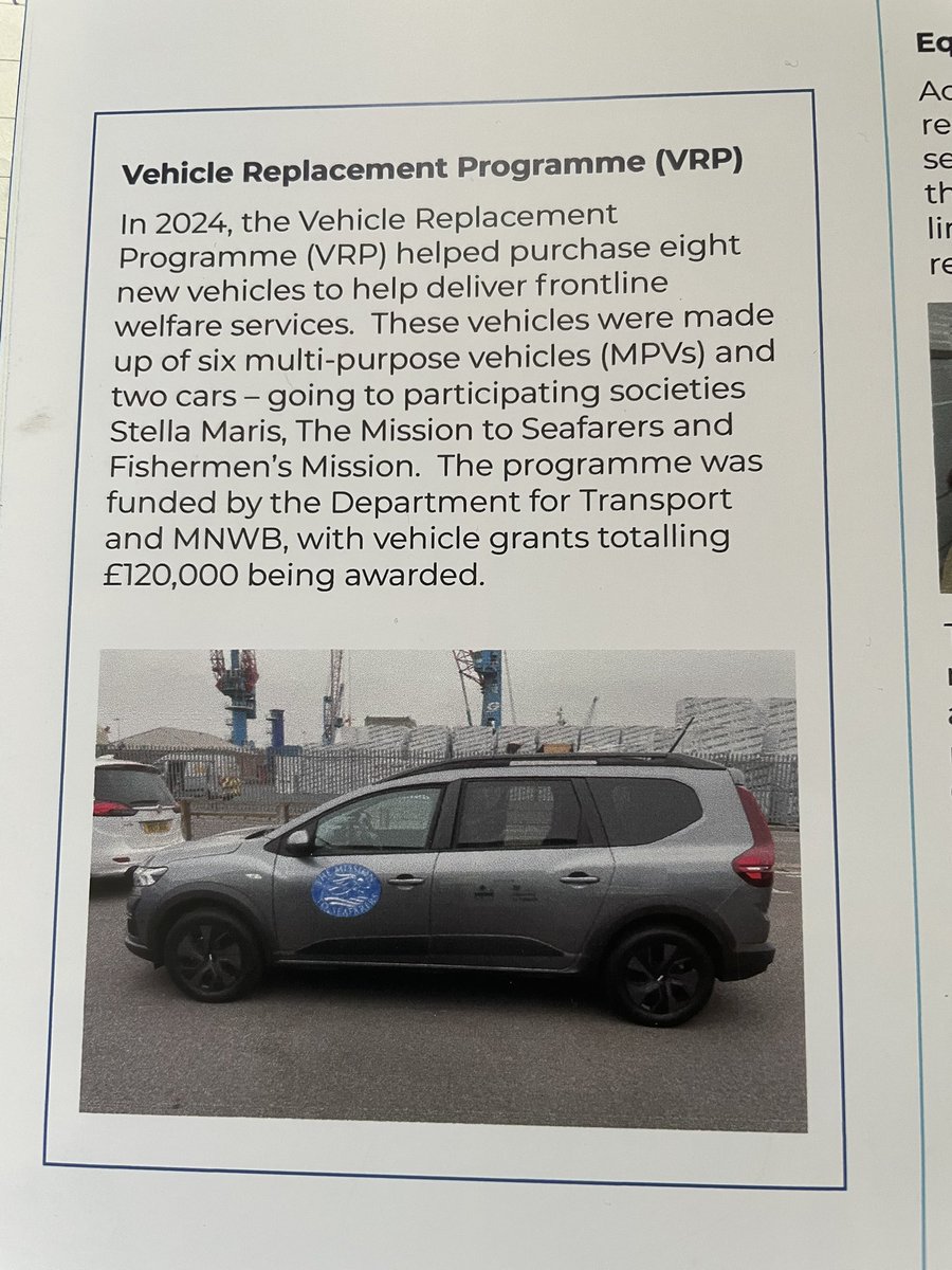 MtS Humber was featured in the recent MNWB report…well at least in four wheel format.  That’s our new car in the article photo.  It has already done over 10,000 miles in the service of seafarers.
