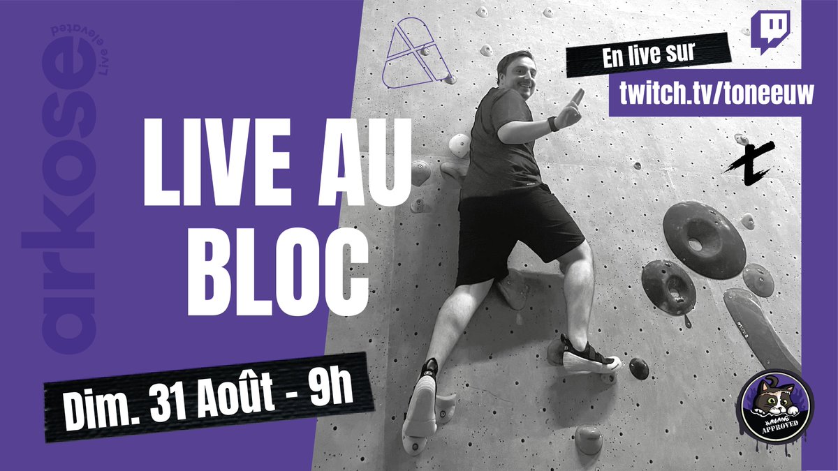 Let's goooo ! Live de fou INCOMING ! 🔴

🔥 Ce dimanche 31 août dès 9h00 on se retrouve pour un live escalade en bloc en direct sur <a href="/TwitchFR/">Twitch FR</a> , ça va transpirer dès le réveil ! 🧗‍♂️

Trop content de vous partager ce petit projet que je prépare depuis quelques semaines &lt;3