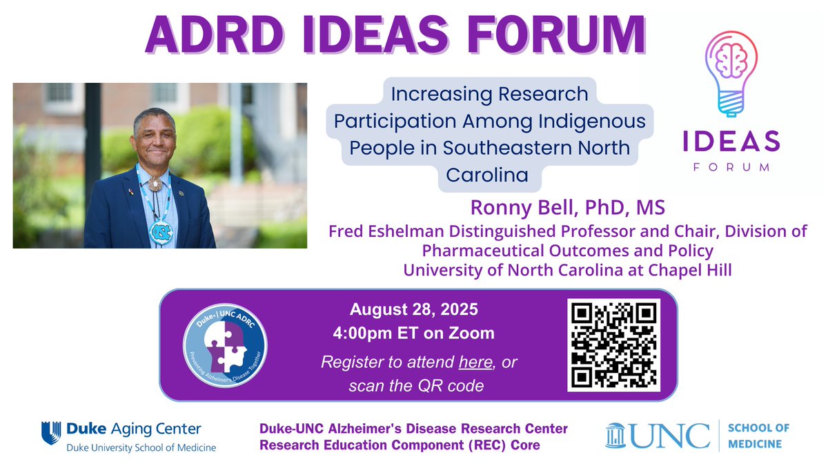 UNC Center for Aging & Health (@uncgeriatrics) on Twitter photo Join <a href="/Duke_UNC_ADRC/">Duke-UNC ADRC</a> Aug 28 for the next IDEAS Forum hosted by <a href="/REC_dukeuncadrc/">REC Core @ Duke-UNC ADRC</a>. <a href="/UNCPharmacy/">UNC Pharmacy</a>'s Ronny Bell will present.
Registration is required:
zoom.us/meeting/regist… Join <a href="/Duke_UNC_ADRC/">Duke-UNC ADRC</a> Aug 28 for the next IDEAS Forum hosted by <a href="/REC_dukeuncadrc/">REC Core @ Duke-UNC ADRC</a>. <a href="/UNCPharmacy/">UNC Pharmacy</a>'s Ronny Bell will present.
Registration is required:
zoom.us/meeting/regist…