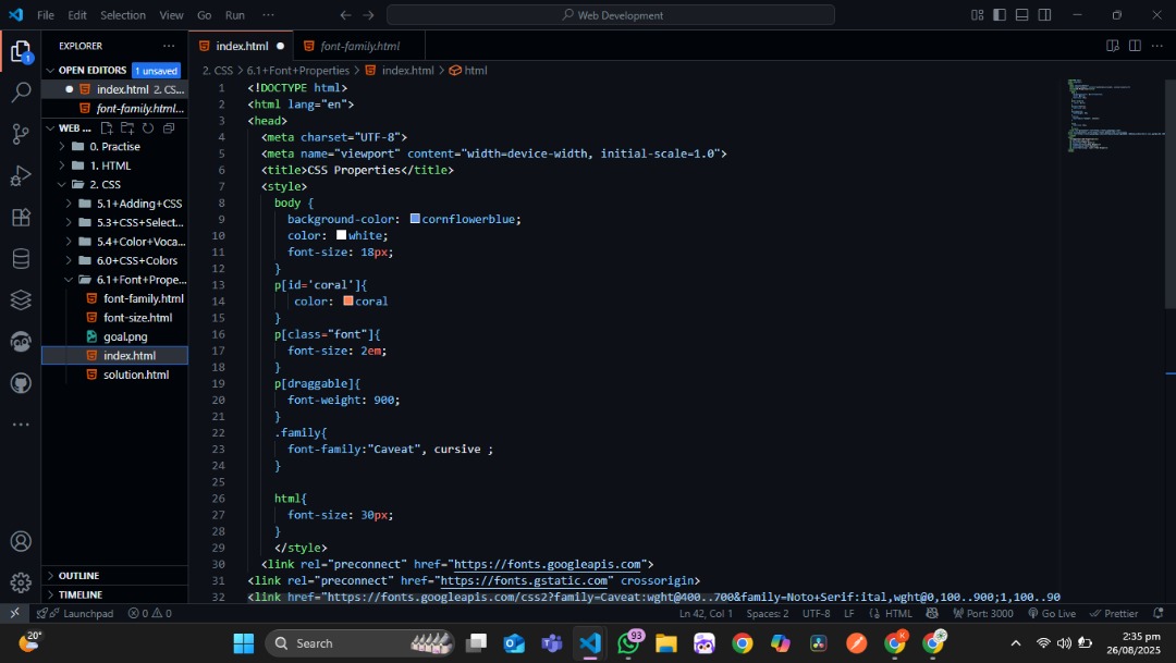 rasak_code's tweet image. ✨ Today I covered Font Properties in CSS
➡️ Font Size
➡️ Font Weight
➡️ Font Family
➡️ Text Alignment
It’s amazing how these small tweaks can completely change the look of a webpage! 🚀
#CSS #FontProperties #WebDevelopment #Frontend #LearnToCode #CodeNewbie