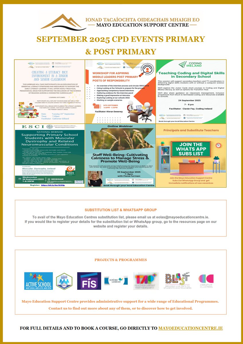 September CPD, check out our courses and book your place. Click to book mayoeducationcentre.ie/cpd-courses.ht…