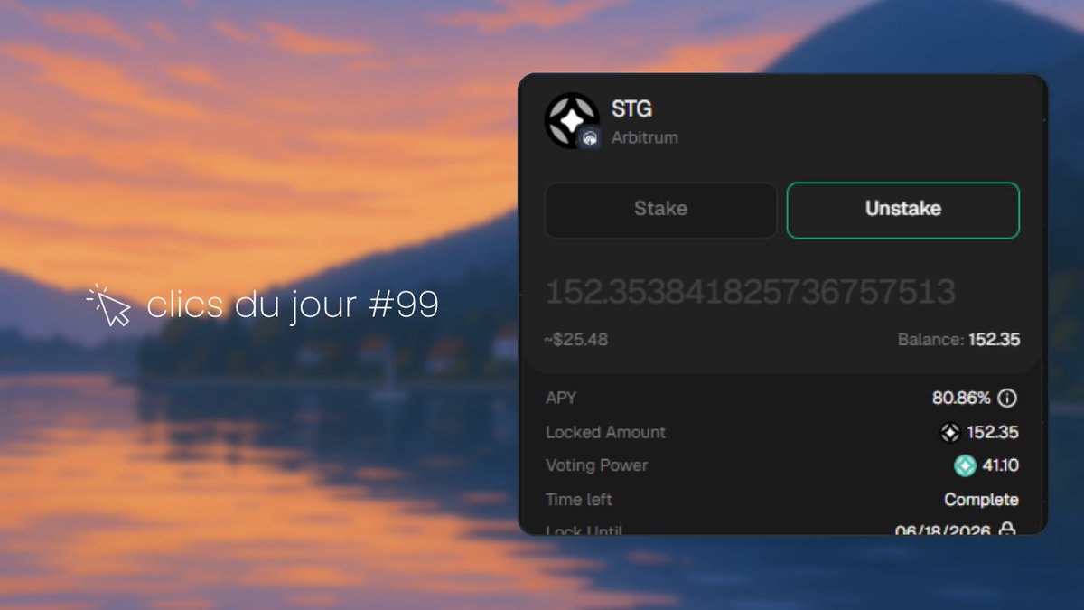 Clics du jour #99

❶ Déposez dans la vault Ventuals x Hyperbeat

▫︎ app.hyperbeat.org/vaults/wvlp

❷ Claim votre première partie de $HUMA et chech vos $RISE
 
 ▫︎ presale.huma.finance
▫︎ airdrop.sunriselayer.io/flow

❸ Vous pouvez débloquer vos $STG stakés
 
 ▫︎