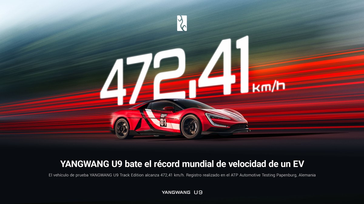 ¡472,41 km/h! El YANGWANG U9 en el ATP Automotive Testing Papenburg.

Track Edition bate el récord mundial de velocidad para vehículos eléctricos, llevando el rendimiento de los EV a una nueva dimensión.

Esto no es solo velocidad, es el futuro en modo acelerado.