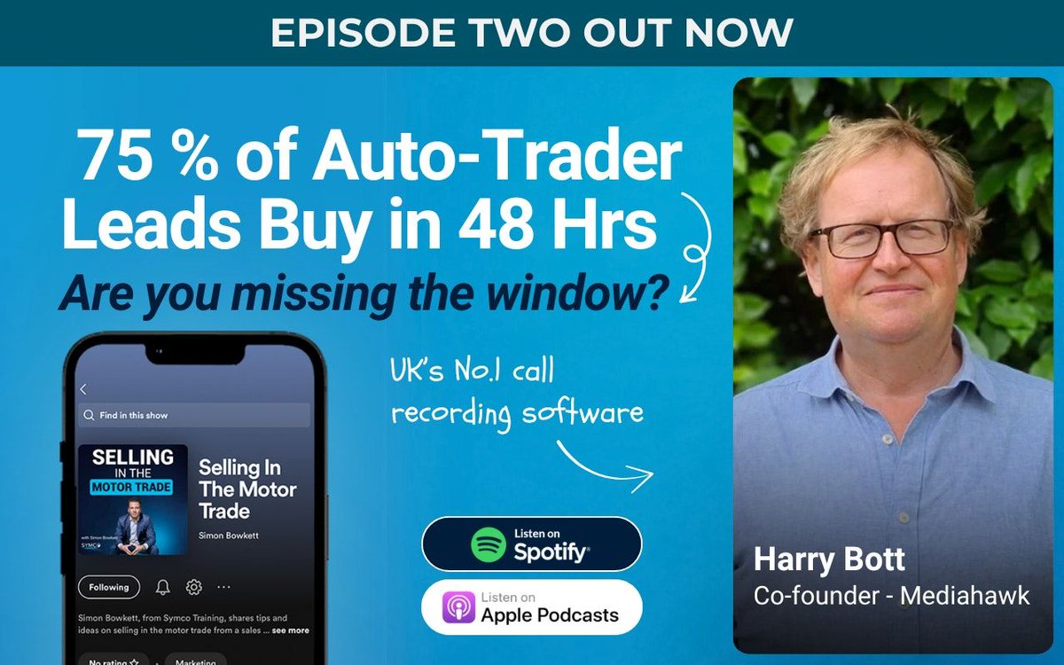 Part 2 of 'Selling in the Motor Trade' featuring our director, Harry Bott, is now live

In this episode:
⚡ Plugging the “leaky bucket” in sales processes
⚡ Sales tips that really work
⚡ Boosting dealer performance

👉 Listen now: open.spotify.com/show/59lz54fSb…

#Automotive #Marketing
