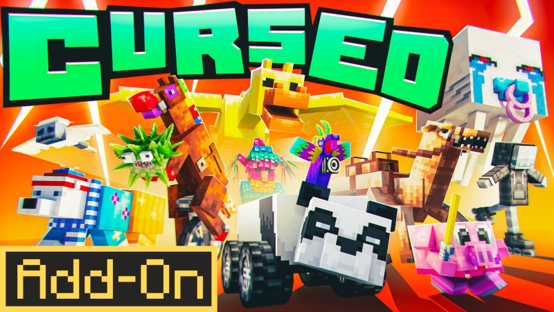 Free yourself from reality as we know it and unleash the chaos of a world where everything is Cursed! From party-popping Creepers to multi-purpose Mooshrooms, expect the unexpected in this hilariously twisted Add-On. 
- 80+ custom mobs 
- 40+ items, crafting, and loot 
#Minecraft