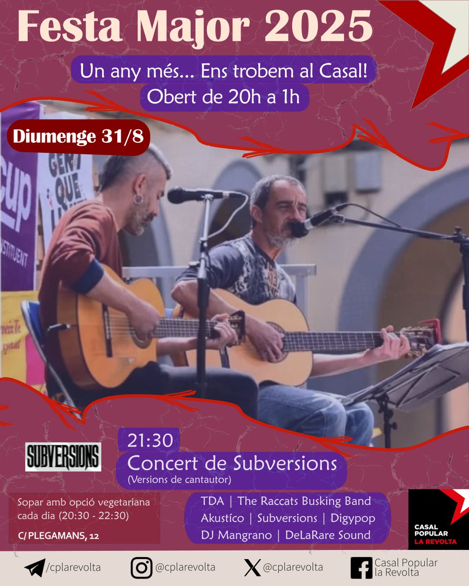 Al Casal donarem per acabades les activitats de Festa Major el diumenge. Després de la cronoescalada, Subversions!