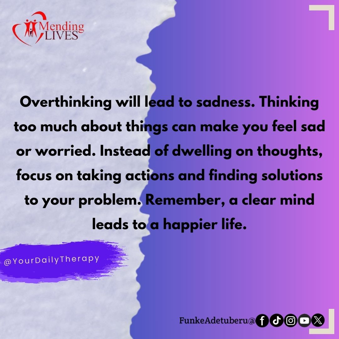 funkeadetuberu's tweet image. 🔥🔥 MY SELAH FOR TODAY 🔥🔥

Overthinking is a thief of joy.
When the mind circles the same thought again and again, it builds prisons out of what-ifs and maybes. Worry grows, sadness lingers, and peace slips away.

Have a great day ❤️❤️

#MindClarity #BreakFreeFromOverthinking