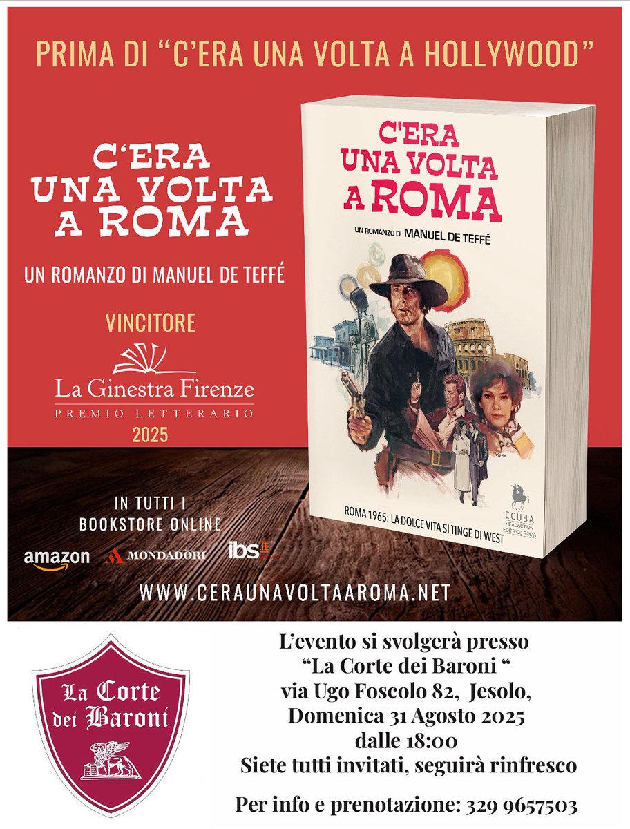 Jesolo, 31 agosto 2025 ore 18:00 #ceraunavoltaaroma #romanzo #dolcevita #anni60 #western #anthonysteffen #manueldeteffe