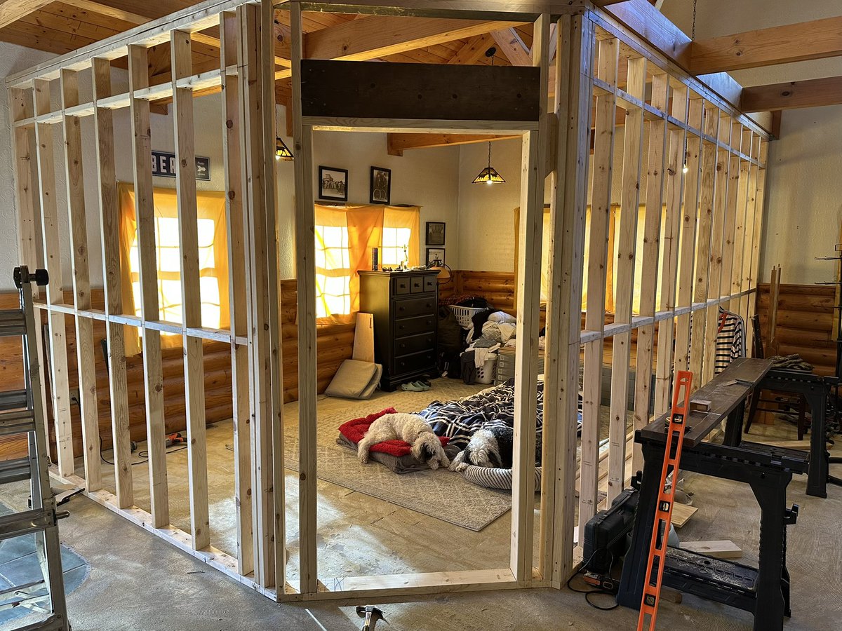 The dogs enjoying a nap while their humans build their bedroom. 😉

A good weekend of progress on the restaurant-to-home conversion.