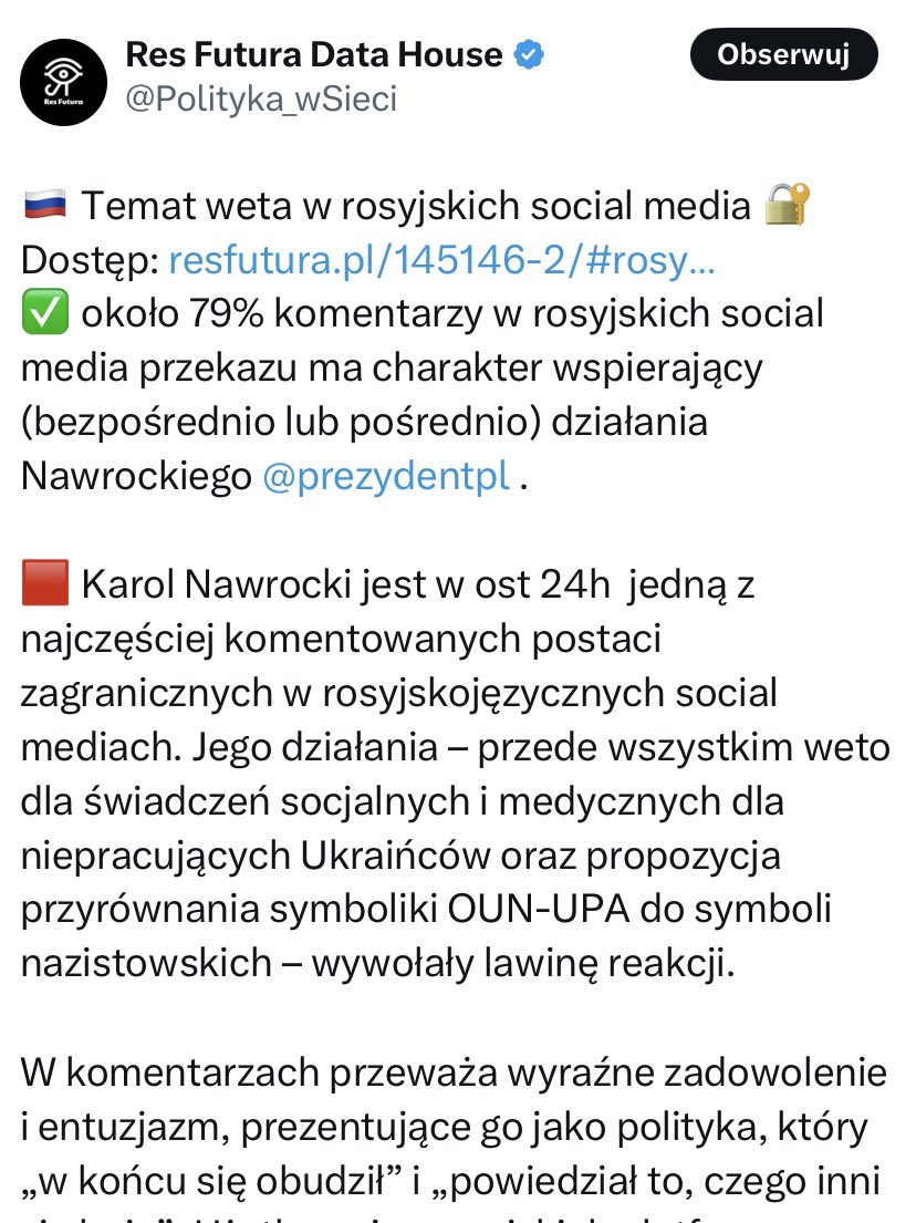 Zawetował Starlinki i pomoc Ukraińcom - w Moskwie piszczą z euforii. Gwiazda i celebryta w rosyjskiej sieci bije rekordy popularności - radość, podziękowania i peany. Aż 79% Rosjan wspiera działania Nawrockiego. To chyba niewiele mniej niż Putin ma poparcia, racja❓
