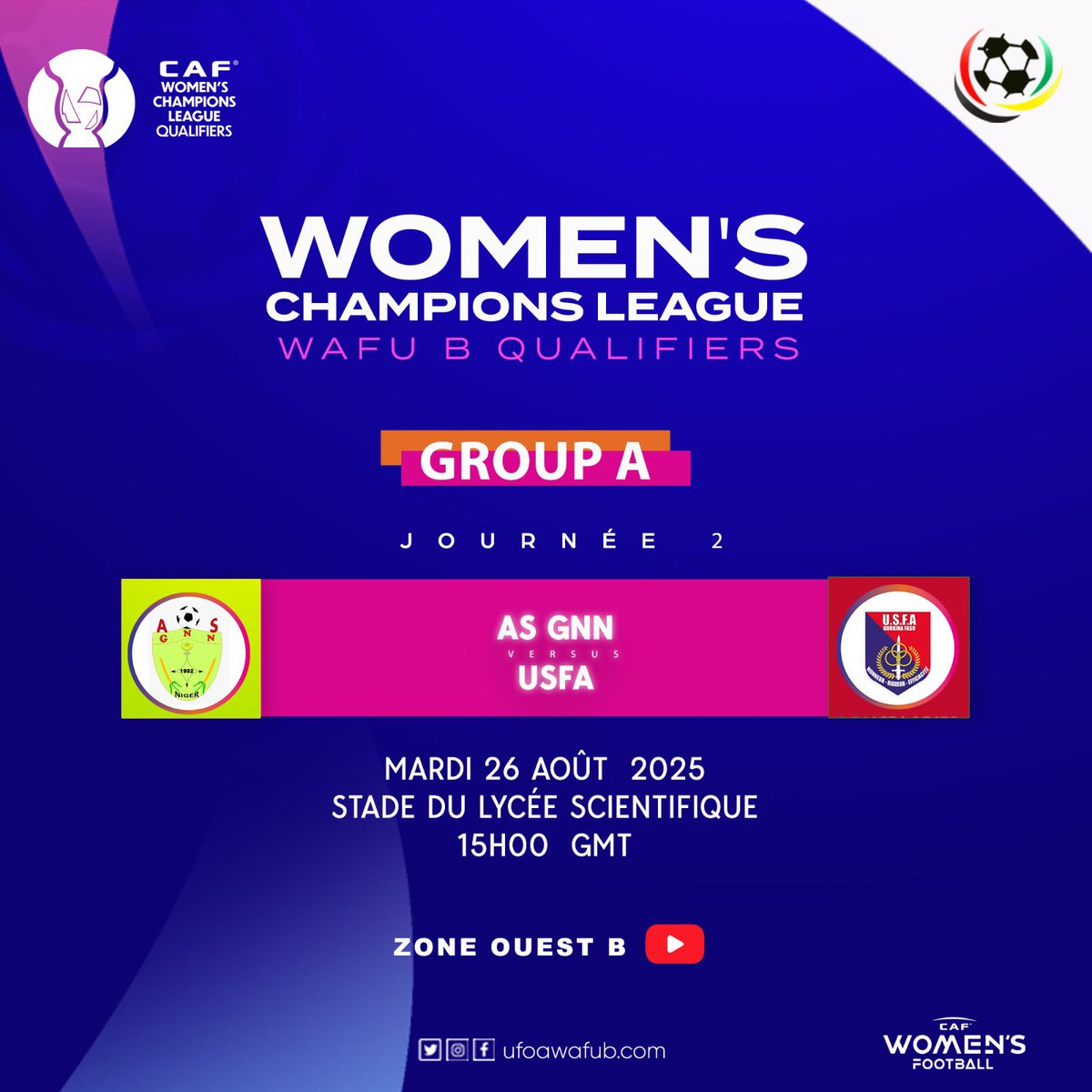 NosaIgunma1's tweet photo. AS GNN have arrived in Yamoussoukro for their Group A clash against USFA! ⚽🔥 

Kickoff is set for 15:00 GMT at Stade du Lycée Scientifique 

#CAFWomencham @UfoawafuB 

Sponsors: Y&amp;T SPORTS | VICTORIA FOOTBALL ACADEMY | @VibesFM973 https://t.co/7xTgRnoAry