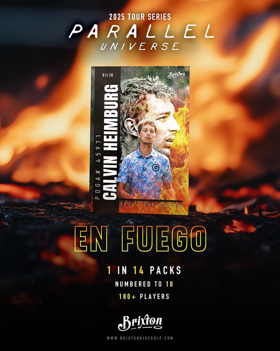 Brixton Tour Series Parallel Universe is packed with HEAT! Look for the En Fuego parallel in 1 out of every 14 packs.
#DiscGolfCards #EnFuego #BrixtonTourSeries #ParallelUniverse 

brixtondiscgolf.com/2025tourseries/