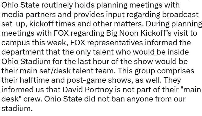 Statement from Ohio State on the Portnoy situation: