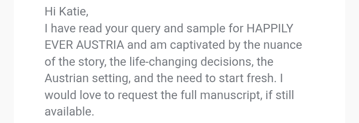 CALM DOWN?! When my full manuscript is out with a very cool literary agent who wrote THIS in the full request?! I couldn't POSSIBLY calm down!! 🤯

#AmQuerying ✒️
#HappilyEverAustria 🇦🇹❤️