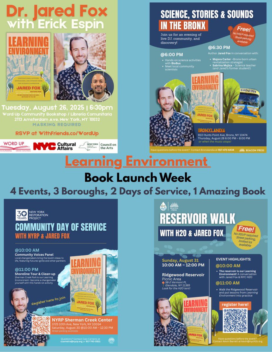 BioBus's tweet image. Congratulations to BioBus board member @JaredFox2 on publishing your book &quot;Learning Environment&quot; 🎉 Jared has 4 launch events in NYC this week, including one on Thursday with a BioBus mobile lab!
