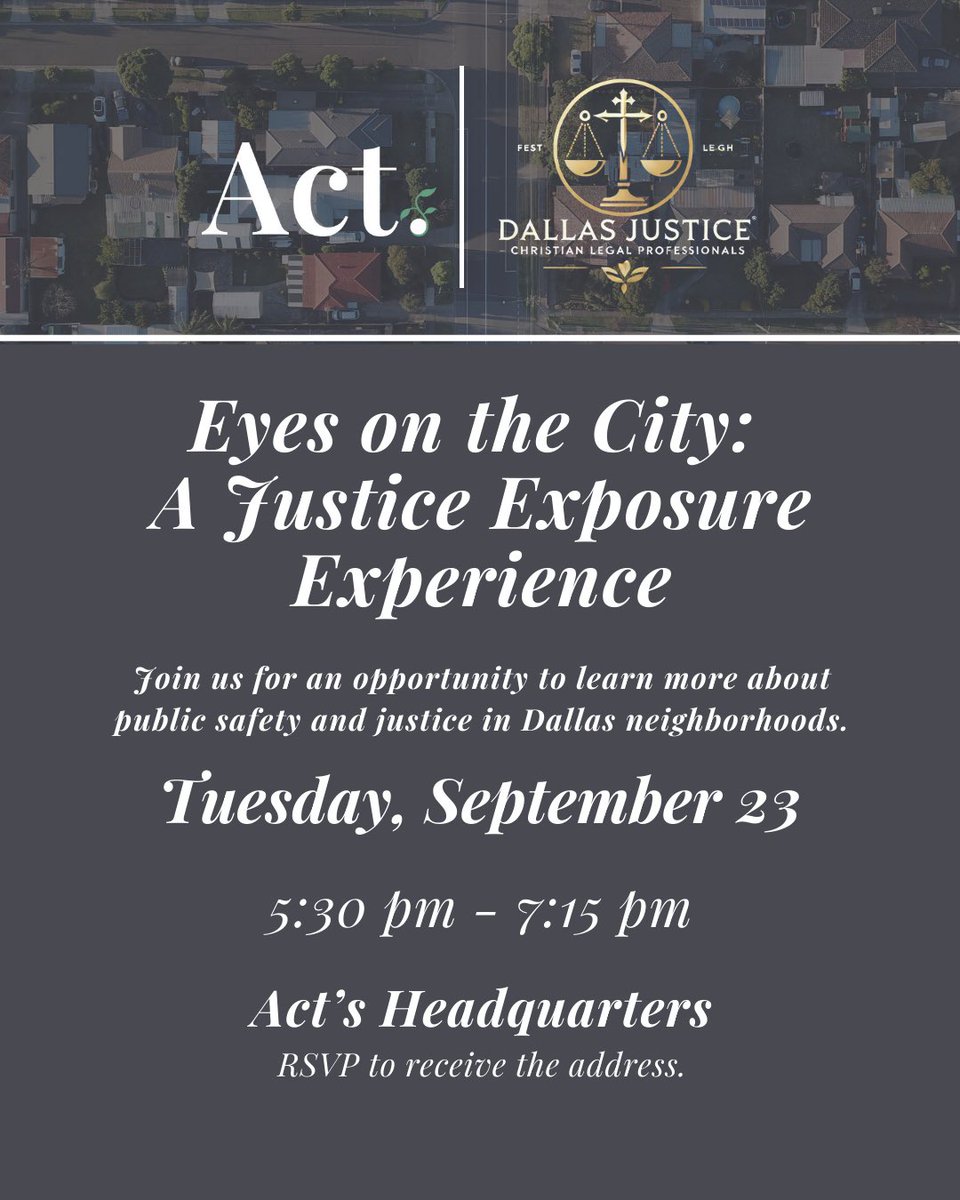 Join Dallas Justice on 9/23 for an immersive experience, as we partner with Act, to see their work in the neighborhoods of Dallas and meet with staff and community leaders. Don’t miss it! RSVP by 9/13 as space is limited! tr.ee/COTZ6mYrB7 #DallasJustice