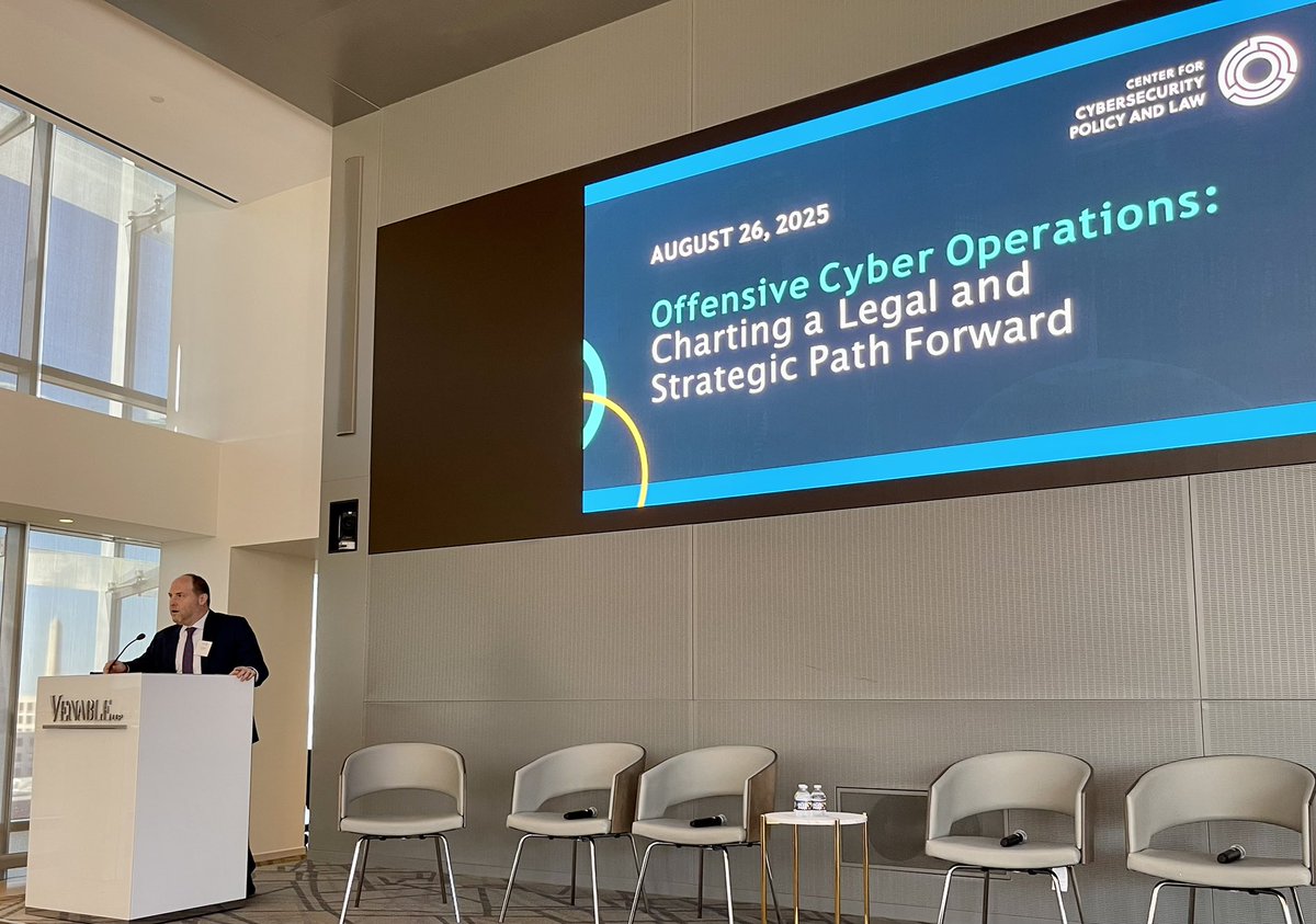 christinayiotis's tweet image. Ari Schwartz, Executive Director, Center for Cybersecurity Policy and Law, @VenableLLP &amp;amp; Stacy O&apos;Mara, Senior Director, Cybersecurity Services, Venable LLP, kicked off “Offensive Cyber Operations--Charting a Legal and Strategic Path Forward” #CyberOperations @CyberSecCenter
