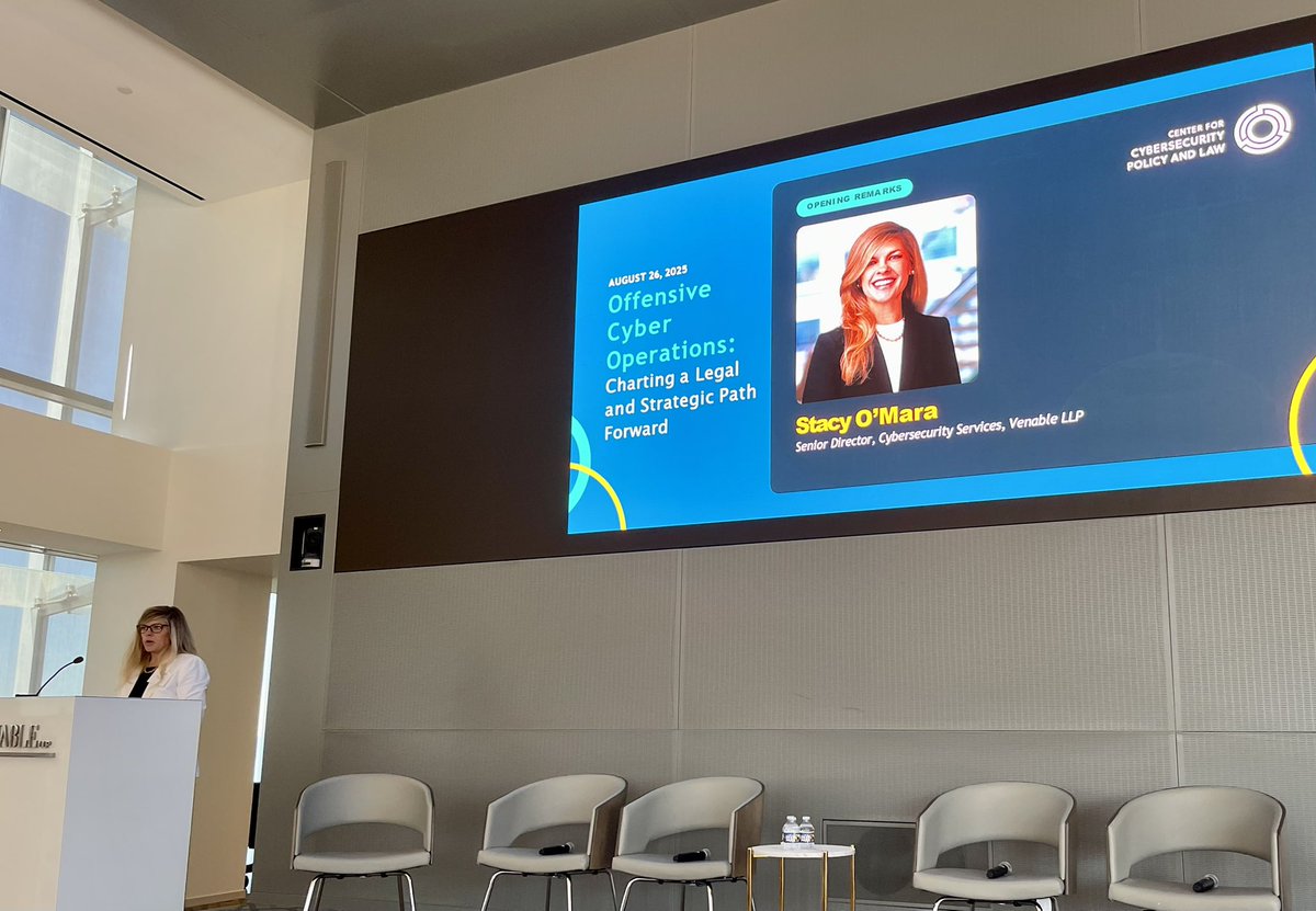 christinayiotis's tweet image. Ari Schwartz, Executive Director, Center for Cybersecurity Policy and Law, @VenableLLP &amp;amp; Stacy O&apos;Mara, Senior Director, Cybersecurity Services, Venable LLP, kicked off “Offensive Cyber Operations--Charting a Legal and Strategic Path Forward” #CyberOperations @CyberSecCenter