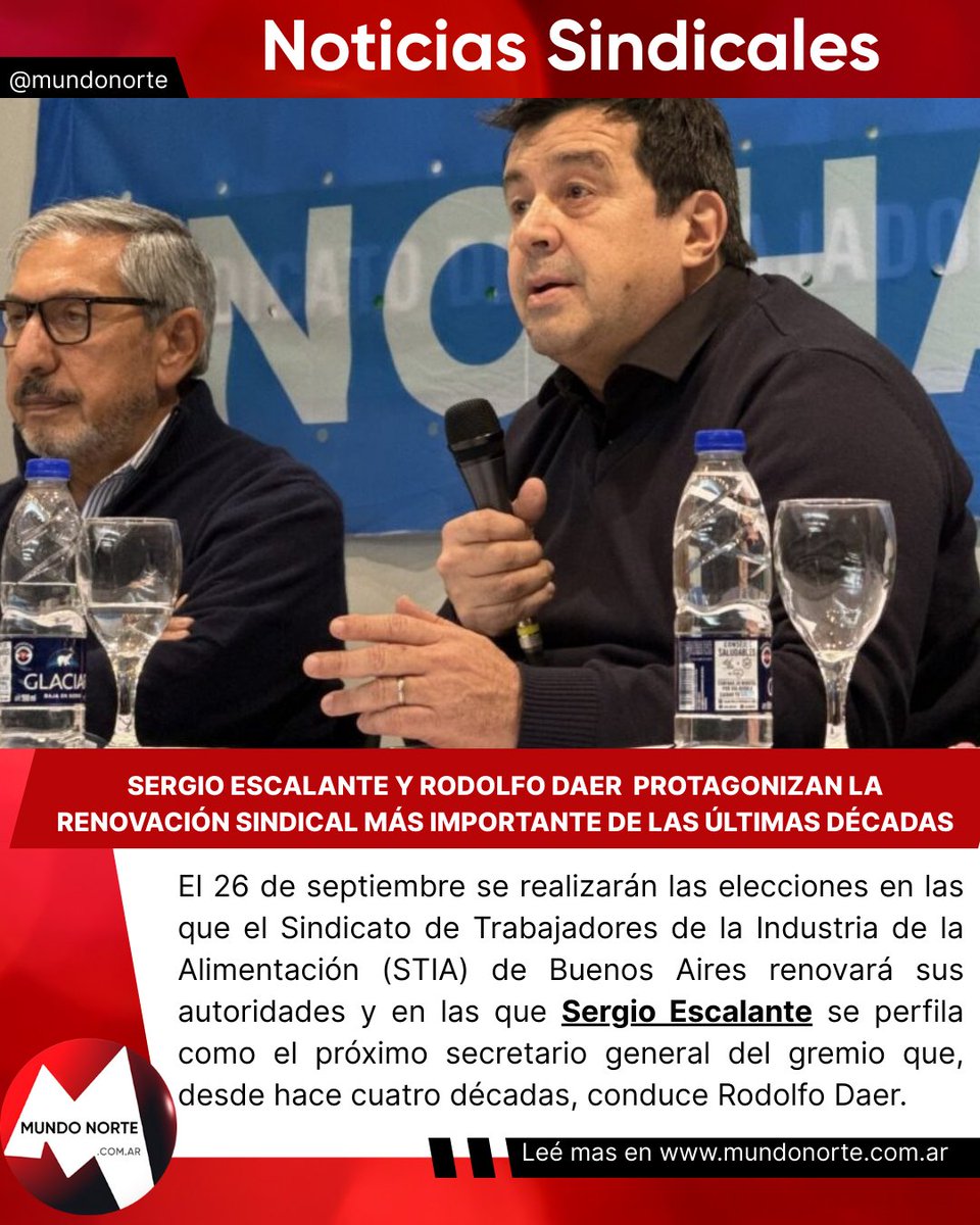 SERGIO ESCALANTE Y RODOLFO DAER PROTAGONIZAN LA RENOVACIÓN SINDICAL MÁS IMPORTANTE DE LAS ÚLTIMAS DÉCADAS
mundonorte.com.ar/2025/08/sergio…

#renovaciónsindical #noticiassindicales #alimentación #mundonorte