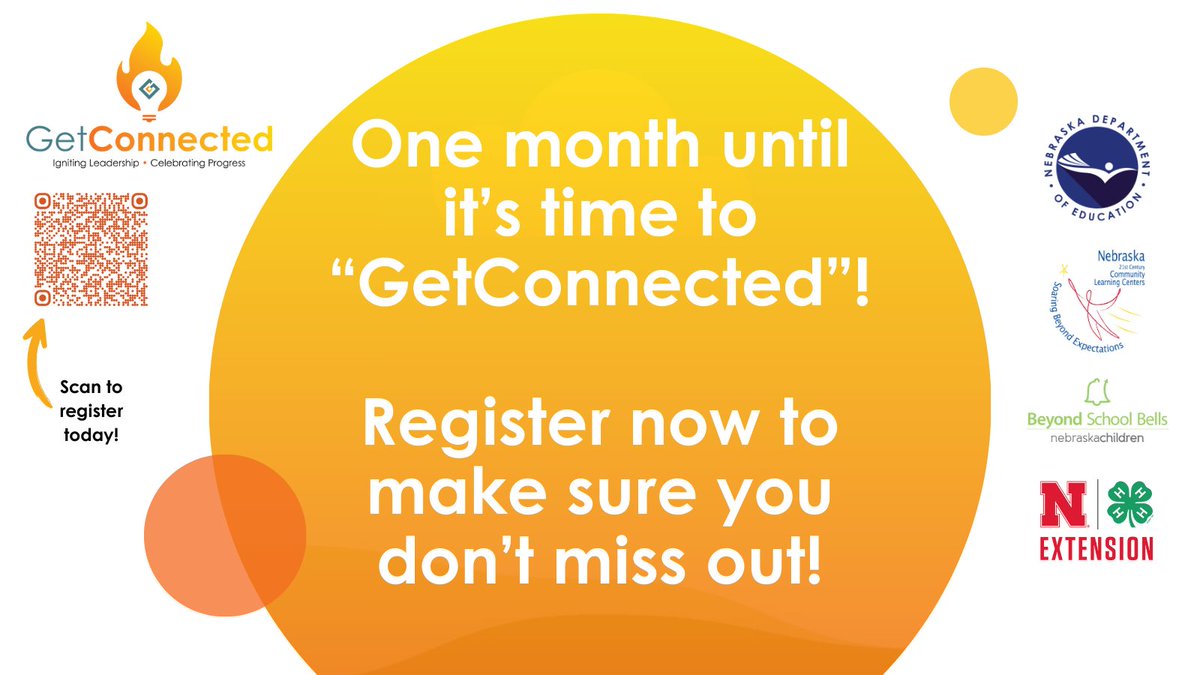 🎉 Just 1 MONTH until the Nebraska GetConnected Afterschool Conference! 🙌

Don’t forget to join us Thursday night for our Welcome Event— 🧠enjoy trivia, 🤝networking, and 🍻a cash bar! 

We can’t wait to connect with you! #GetConnected2025 #Afterschool