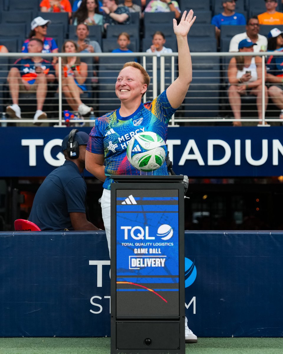 fccincinnati's tweet photo. Thank you to Ashley Spittle for participating in Saturday night's TQL Ball Delivery. 🧡💙

Your courage, strength, and dedication inspire us all. https://t.co/Z9aRFysiaP