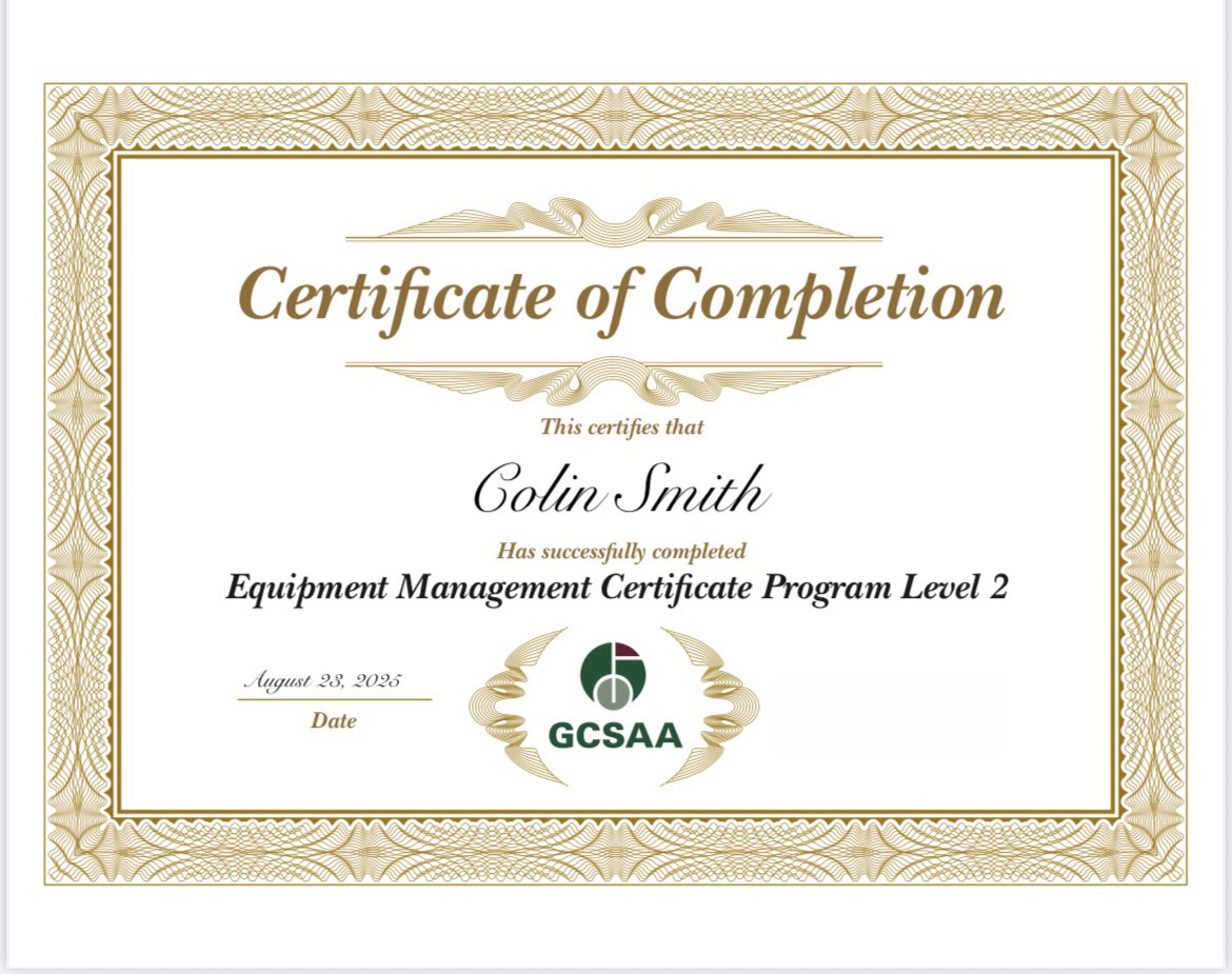 Colin (@colin7211) on Twitter photo Pleased to have completed Level 2 of the EMCP run by the <a href="/GCSAA/">GCSAA</a>.
Thanks to <a href="/festucaman/">Dave Edmondson</a> and <a href="/PrestwickGC/">Prestwick Golf Club</a> for their support in achieving this.
Inspired by visits from <a href="/MikeRollinsSIP/">Mike Rollins</a> and <a href="/tcsturfequip/">Tom Stidder</a> to continually improve and achieve better results.π
#cutlineisking Pleased to have completed Level 2 of the EMCP run by the <a href="/GCSAA/">GCSAA</a>.
Thanks to <a href="/festucaman/">Dave Edmondson</a> and <a href="/PrestwickGC/">Prestwick Golf Club</a> for their support in achieving this.
Inspired by visits from <a href="/MikeRollinsSIP/">Mike Rollins</a> and <a href="/tcsturfequip/">Tom Stidder</a> to continually improve and achieve better results.π
#cutlineisking
