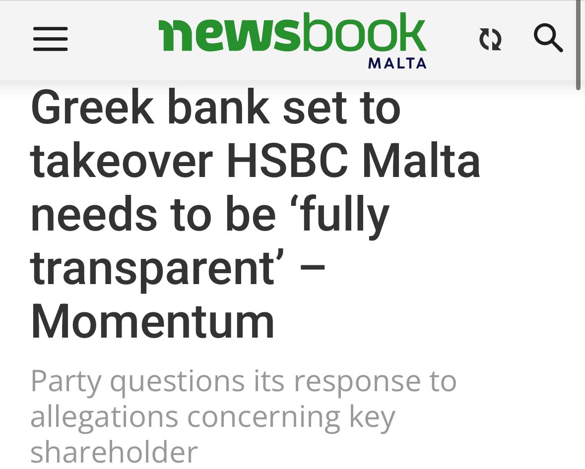 Το αδελφό μας κόμμα στη Μάλτα, Momentum, πήρε ξεκάθαρη θέση: διαφάνεια απέναντι στα ψέματα, λογοδοσία απέναντι στις υπόγειες διαδρομές.

Στην υπόθεση της εξαγοράς της HSBC Μάλτας από την CrediaBank (πρώην Τράπεζα Αττικής), δεν μπορεί να υπάρξει σιωπή.
Όταν μια τράπεζα επιχειρεί
