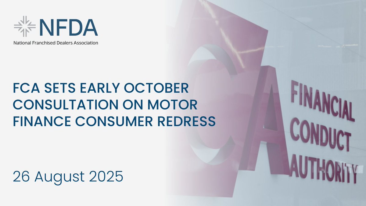 RMI_NFDA's tweet photo. The FCA will consult in early October on a motor finance consumer redress scheme. NFDA attended the pre-consultation roundtable, raising points on historic data, disclosure documents, and broker/lender liabilities. 

Members can contact us to discuss.

👉https://t.co/Twrtsni1pY https://t.co/Y1VVGydfz6