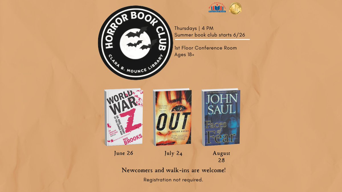 The Horror Book Club returns tomorrow at the Clara B. Mounce Library. Our group will be discussing Faces of Fear by legendary horror author John Saul. Chat time starts at 4 p.m. in the 1st floor Conference Room. Come join us! New members encouraged. #bcstx #bookclub #horror