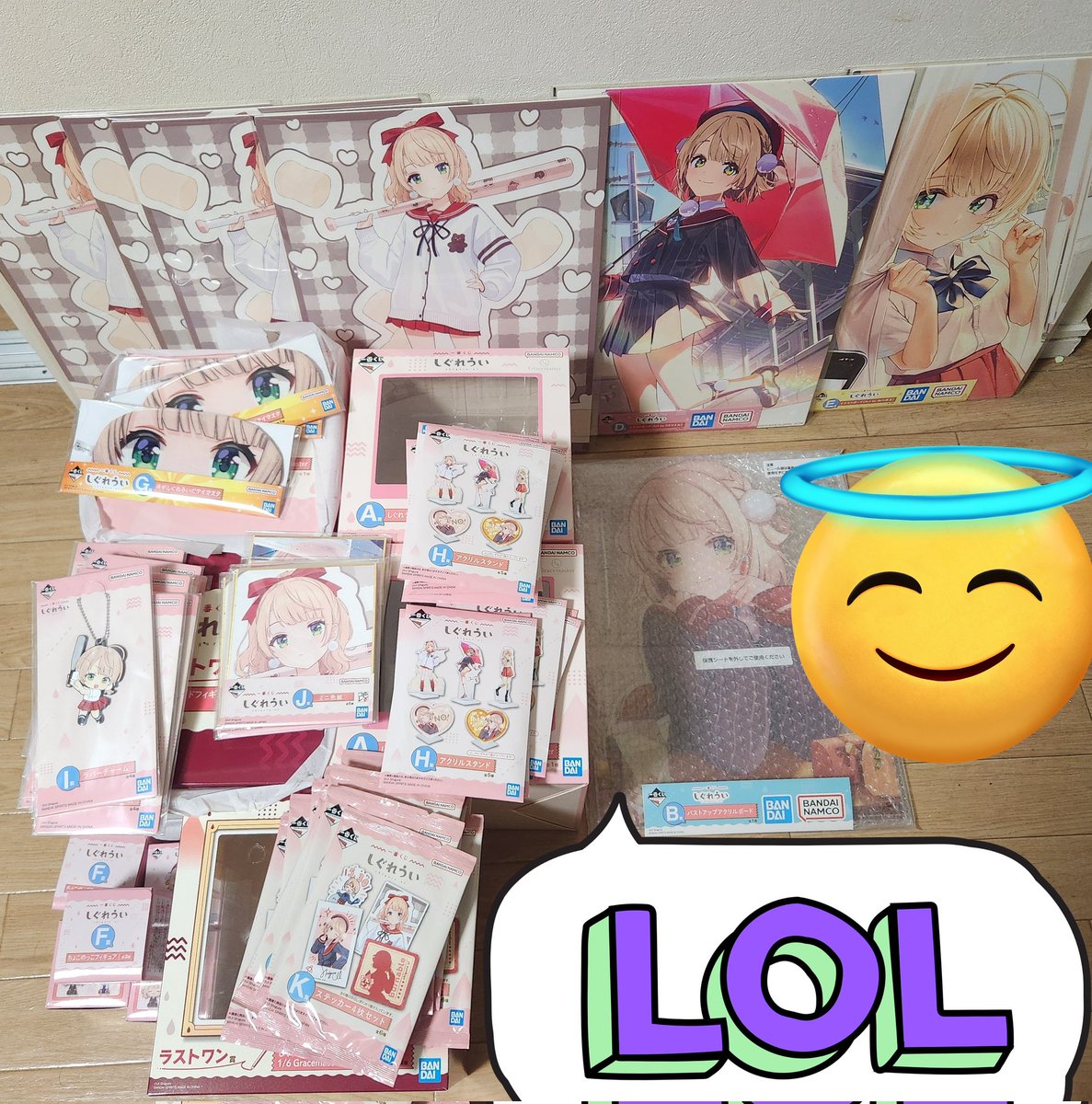 やったわ。。
買いすぎた。
A3
B1
C4
D1
E1
F5
G3
H15
I9未コンプ２種類足りない
J12
K13
Last2