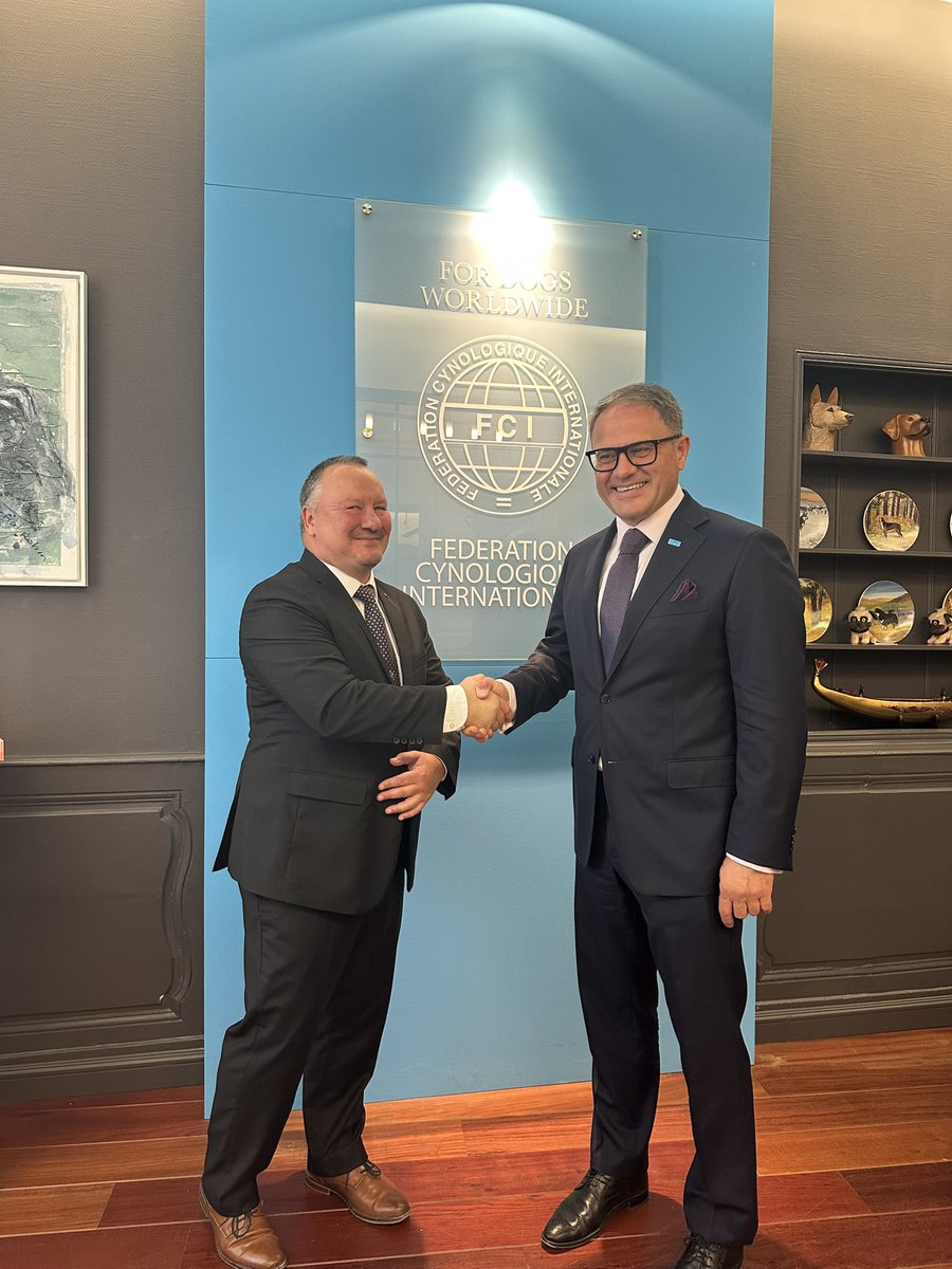 romanvassilenko's tweet photo. Today at FCI headquarters in Thuin 🇧🇪, I had the honour to meet with Executive Director Yves De Clercq. We discussed 🇰🇿–FCI cooperation and continuing efforts for global recognition of Tazy, a unique breed that reflects our cultural heritage 🐕🤝 #Kazakhstan #Tazy #Cynology https://t.co/EpLxe0lntC