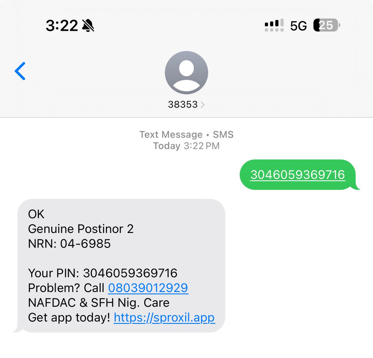 Update: I scratched the pin and sent it to 38353 and it says it’s genuine Postinor 2. Who do we believe now? 🥹