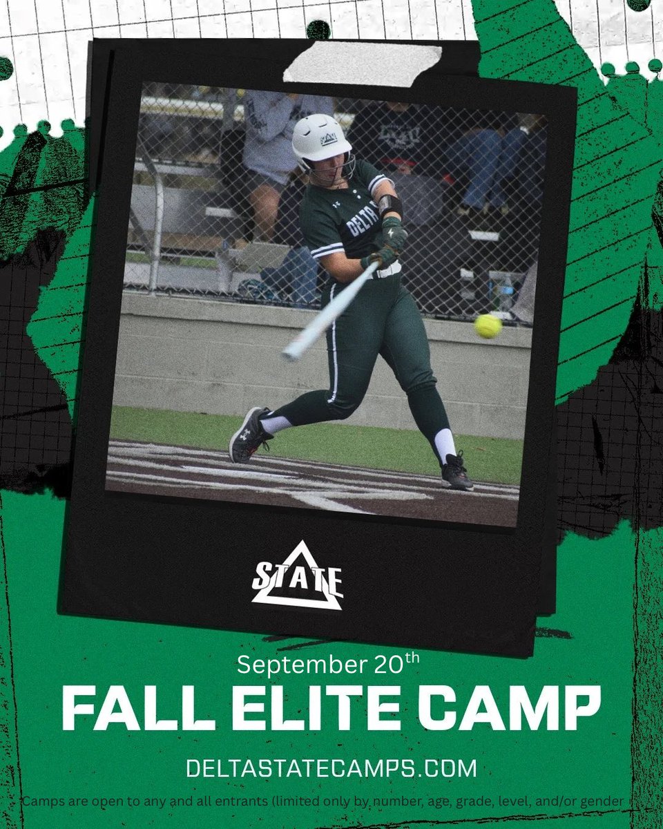 Just under one month away! Come spend the day learning new skills and drills. #DFND #BeElite

deltastatesoftball.totalcamps.com/shop/EVENT