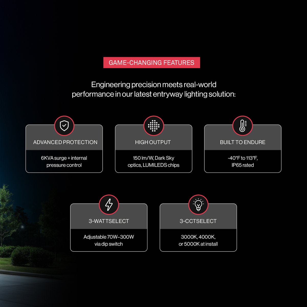 ArchipelagoLED's tweet image. LSBX | Heritage blends engineering and heritage design ⚡ Adjustable wattage &amp;amp; color temp, surge protection, and Dark Sky optics 🌌 Built tough for extreme conditions. Lighting that meets every spec. #LEDInnovation #LightingDesign