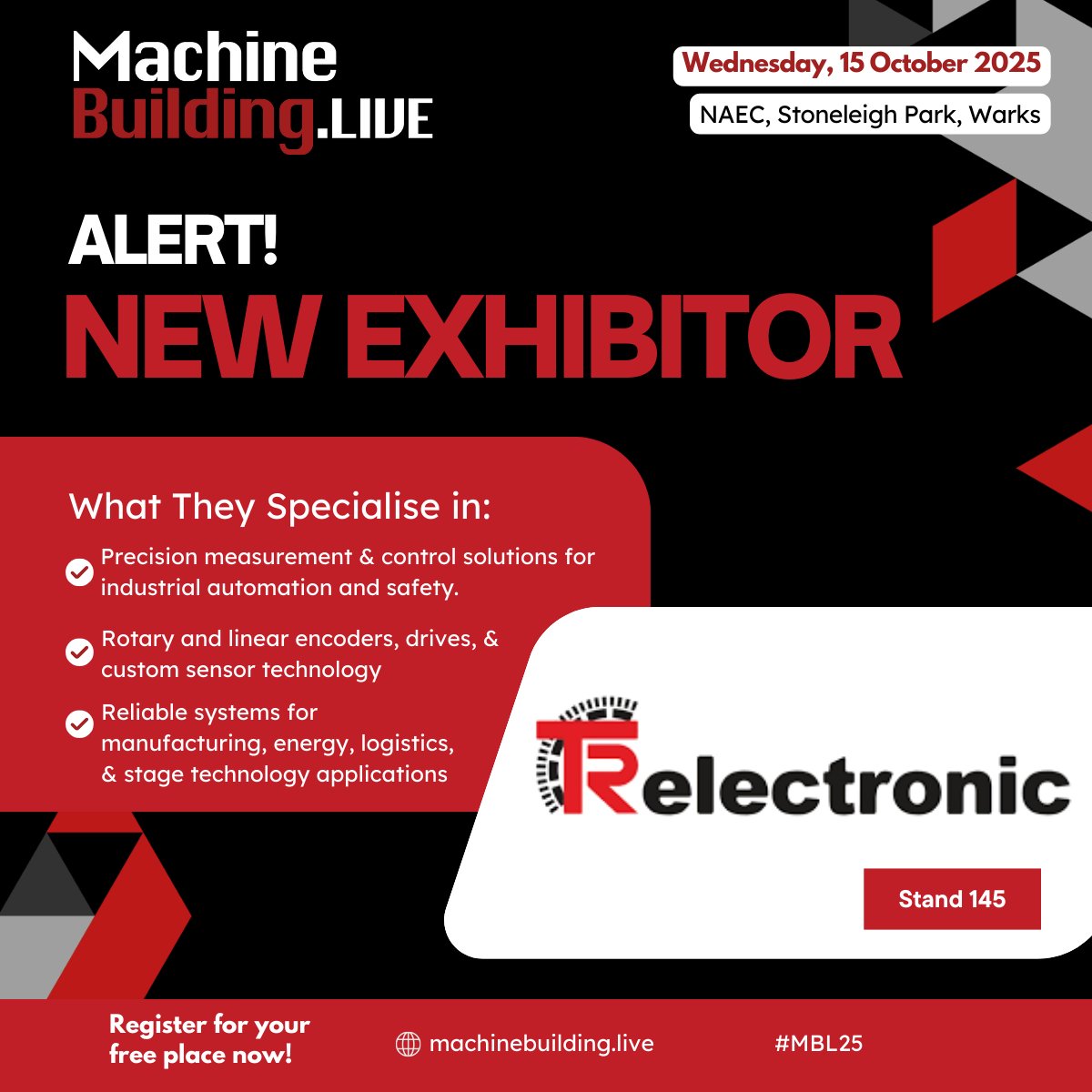 MachineBuilding.net (@machbuild) on Twitter photo We are delighted to welcome <a href="/trelectronic_uk/">TR Electronic Ltd</a> to MachineBuildingLive, taking place at the NAEC, Stoneleigh Park on 15 October 2025. Find out more here: bit.ly/3GHdsY7 Free to attend: bit.ly/4kQ9WbU
#MBL25 #engineering #ukmanufacturing We are delighted to welcome <a href="/trelectronic_uk/">TR Electronic Ltd</a> to MachineBuildingLive, taking place at the NAEC, Stoneleigh Park on 15 October 2025. Find out more here: bit.ly/3GHdsY7 Free to attend: bit.ly/4kQ9WbU
#MBL25 #engineering #ukmanufacturing