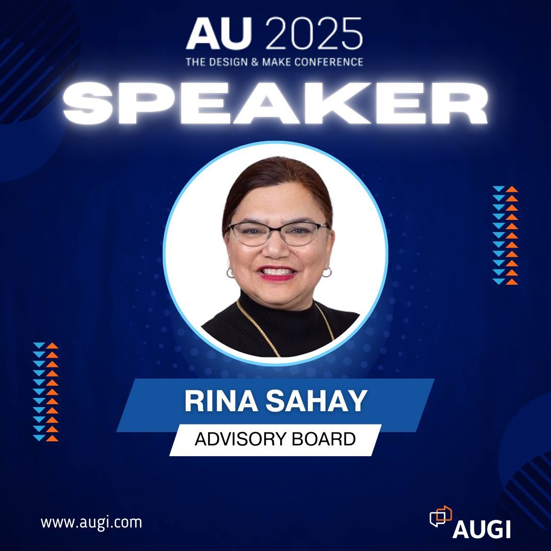 AUGI's tweet photo. Autodesk University is right around the corner, and of course, some of our Directors and Advisory Board members will be speakers. Don't miss our Advisory Board member, Rina Sahay, while you're at #AU2025 in Nashville. https://t.co/9ePXWAqu2U